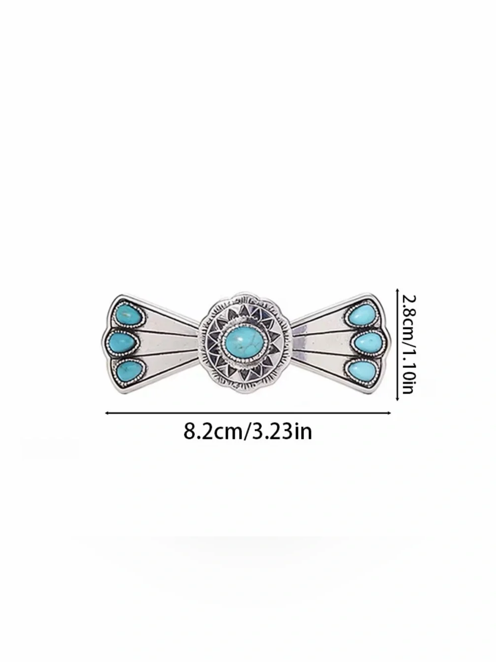 Western Barrette Vintage-Inspired Turquoise Stone Metal Hair Barrette